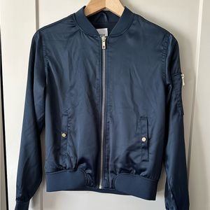 Navy blue satin bomber jacket